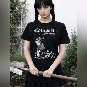 Black Goth “Compost Your Enemies” Graphic Tee Size S